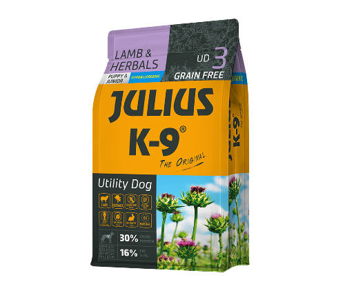JULIUS K-9 3kg Utility Dog Hypoallergenic Lamb,herbals Puppy (bárány,gyógynövény) száraztáp - Kölyök kutyák részére (3kg)