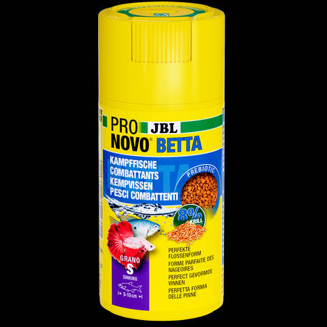 JBL Pronovo Betta Grano S Click - granulátum alaptáp (S-méret) akváriumi halak számára (3-10cm) 100ml/50g