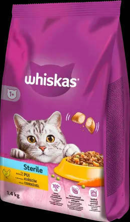 Whiskas Adult Sterile Chicken +1 - Szárazeledel (csirkehússal) felnőtt macskák részére (1,4kg)