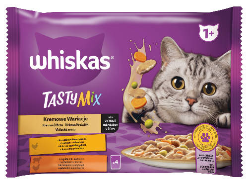 Whiskas TastyMix 1+ - Nedves eledel (csirke-zöldség,bárány,pulyka-, szószban) macskák részére
