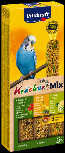 Vitakraft Kracker Tripla Rúd (gyógynövény,banán,kiwi) – kiegészítő eleség Hullámos papagáj részére (90g)