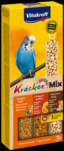 Vitakraft Kracker Tripla Rúd (méz,narancs,popcorn) – kiegészítő eleség Hullámos papagáj részére (90g)
