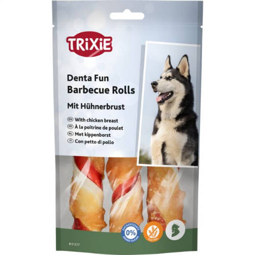 Trixie Denta Fun Barbecue Chicken Chewing Rolls - jutalomfalat (csirke, barbecue,marhabőr) 12cm (3db/105g)