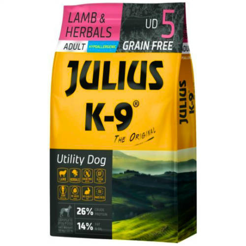 JULIUS K-9 UD5 Adult Utility Dog Hypoallergenic Lamb&Herbals (bárány&gyógynövény) - Gabonamentes száraztáp, felnőtt kutyák részére 10kg