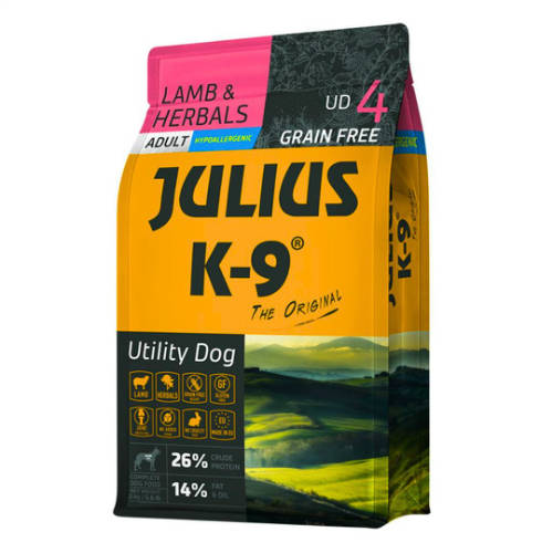 JULIUS K-9 UD4 Adult Utility Dog Hypoallergenic Lamb&Herbals (bárány&gyógynövény) - Gabonamentes száraztáp, felnőtt kutyák részére 3kg