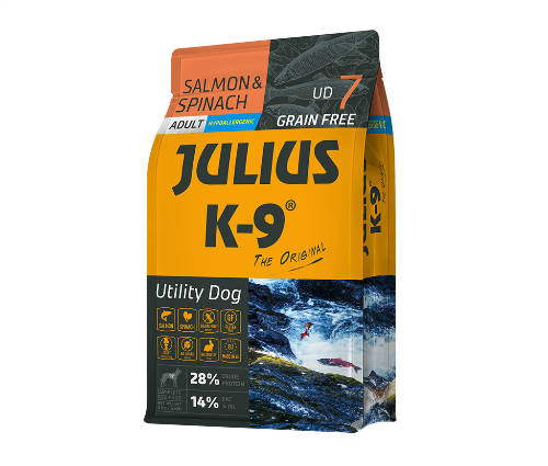 JULIUS K-9 3kg Utility Dog Hypoallergenic Salmon,spinach Adult (lazac,spenót) száraztáp - Felnőtt kutyák részére (3kg)