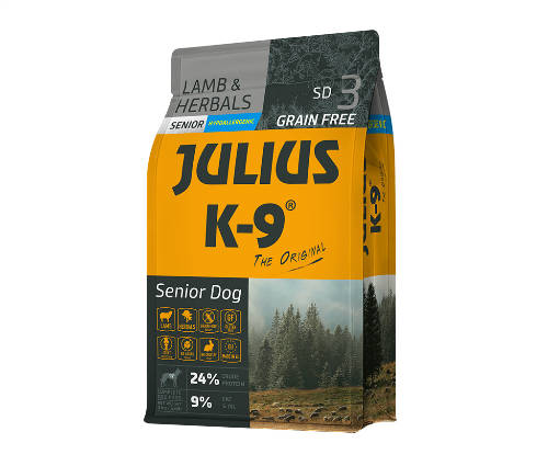 JULIUS K-9 3kg Utility Dog Hypoallergenic Lamb,herbals Senior (bárány,gyógynövény) száraztáp - Idős,túlsúlyos kutyák részére (3kg)