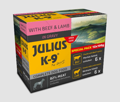 JULIUS K-9 Beef & Lamb válogatás szószban kutyáknak  (12x100g)
