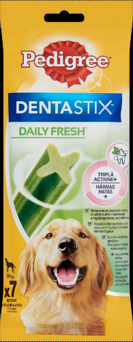 Pedigree DentaStix Daily Fresh +25kg - jutalomfalat (fogtisztító, zöld tea-eukaliptuszolaj) Nagytestű kutyák részére (7db/270g)