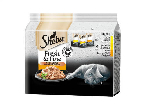 Sheba Fresh & Fine Adult - Alutasakos mártásban (Baromfi) felnőtt macskák részére (15x50g)