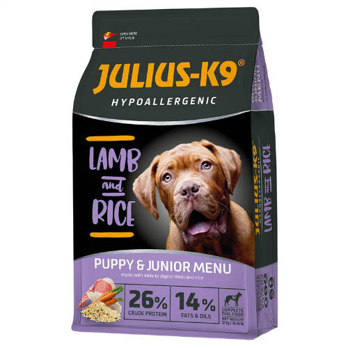 JULIUS-K9 3kg Puppy&Junior Hypoallergenic száraztáp kölyök kutyák számára (bárány,rizs)