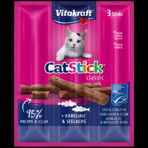 Vitakraft Cat Stick Mini - jutalomfalat (tőkehal,fekete tőkehal) macskák részére (3x6g)