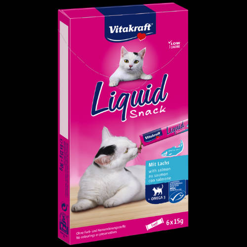 Vitakraft Cat Liquid Snack - jutalomfalat szósz (lazac,omega 3) macskák részére (6x15g)