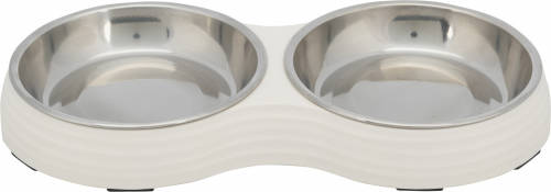 Trixie Bowl Set Stainless Steel - Melamin/rozsdamentes tál (fehér) kutyák és macskák részére (2x0,2l /Ø13cm)