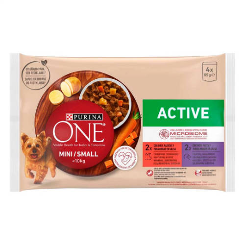 PURINA ONE Mini/Small Active (marha,kacsa szószban) nedves eledel kutyák részére (4x85g)