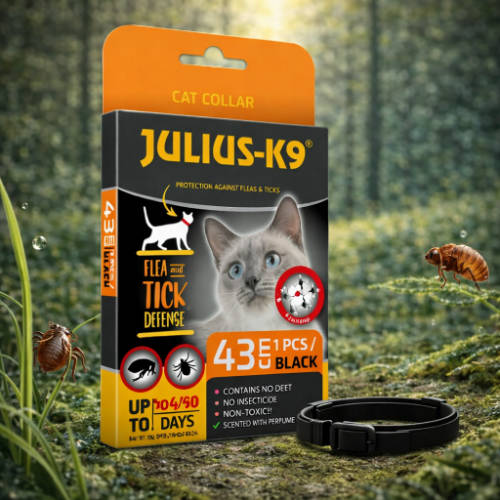 Julius-K9 Cat Collar - Bolha-, kullancs riasztó nyakörv (fekete) macskák részére (43cm)