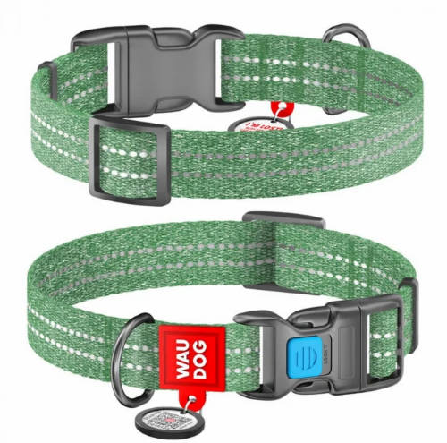 WAUDOG nyakörv, QR kódos, műanyag csattal,újrahasznosított pamutból ( 20mm, 24-40cm) zöld