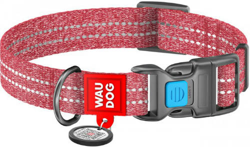 WAUDOG nyakörv, QR kódos, műanyag gyorscsattal,újrahasznosított pamutból ( 25mm, 35-58cm) piros