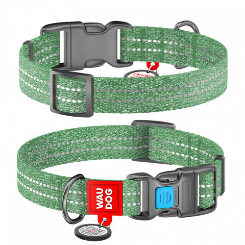 WAUDOG nyakörv, QR kódos, műanyag gyorscsattal,újrahasznosított pamutból ( 25mm, 35-58cm) zöld