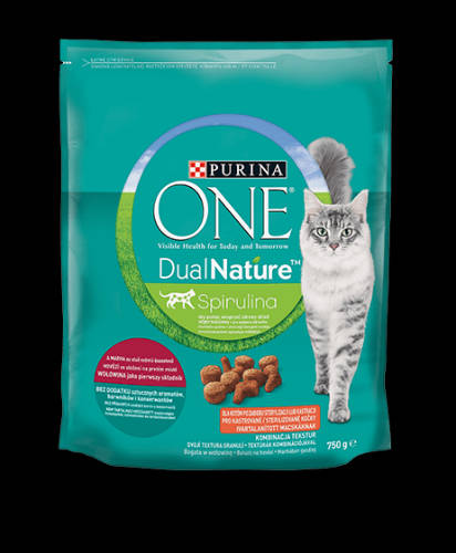 Purina ONE Dual Nature Sterilized - száraztáp (marha, spirulina) ivartalanított macskák részére (750g)