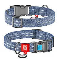 WAUDOG Re-cotton, Reflective Dog collar (M) - nyakörv, újrahasznosított pamutból (QR kódos, fényvisszaverő csíkkal, kék) kutyák részére (28-40cm/20mm)