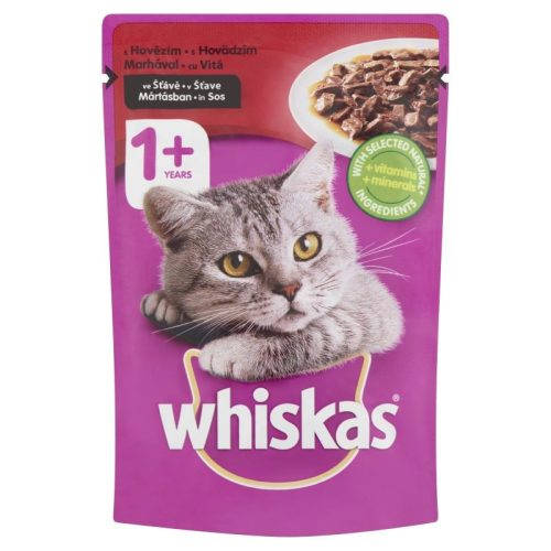 Whiskas Adult Beef 1+ - Nedves eledel (marha-, szószban) macskák részére (85g)