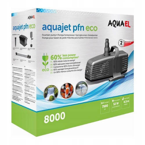 AquaEl AquaJet PFN-8000 ECO - kerti szívattyú (energiahatékony) kerti tavakba, szökőkutakba (52W)