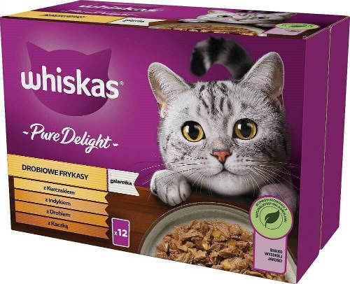 Whiskas Pure Delight Adult – Nedves eledel (csirke, kacsa, baromfi, pulyka aszpikban) macskák részére (12x85g)
