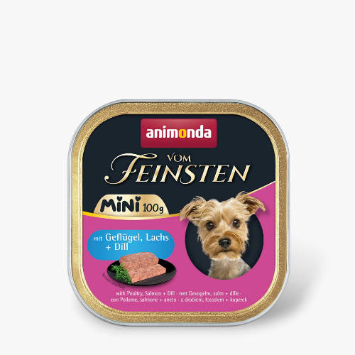 Animonda Vom Feinsten Adult Mini mit Geflügel, Lachs + Dill (baromfi,lazac,kapor) alutálkás - felnőtt kutyák részére (100g)