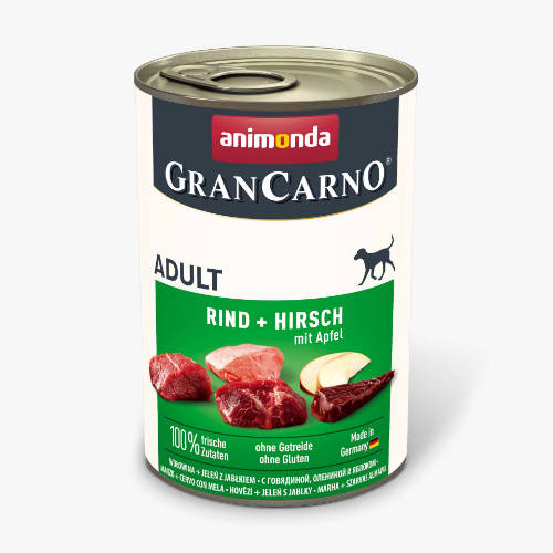 Animonda GranCarno beef + deer with apple Adult (marha, szarvas+alma) konzerv - Felnőtt kutyák részére (400g)