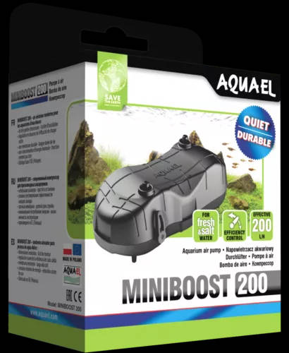AquaEl Miniboost 200 - Akváriumi-levegőztető készülék 150-200l akváriumokhoz (12,6x5,9x4,8cm) 2,4W