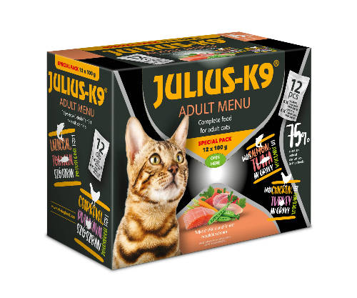 Julius-K9 Adult Menu Special Pack (lazac-tonhal, csirke-pulyka szószban) macskák részére (12x100g)