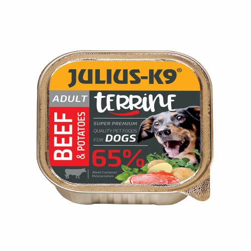 Julius-K9 Dog Terrine Adult Beef & Sweet Potatoes (marha,édesburgonya)- nedves eledel felnőtt kutyák részére (150g)