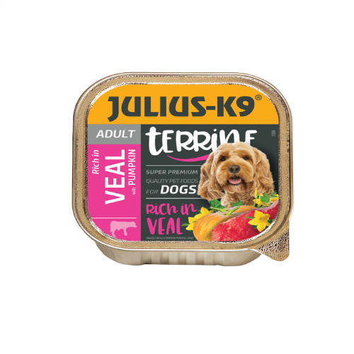 Julius-K9 Dog Terrine Adult Veal&Pumpkin - nedveseledel (borjú,sütőtök) felnőtt kutyák részére (150g)