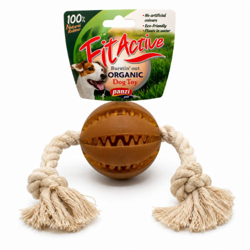 Fitactive natúr gumijáték Dental Ball kötélen - játék kutyák részére
