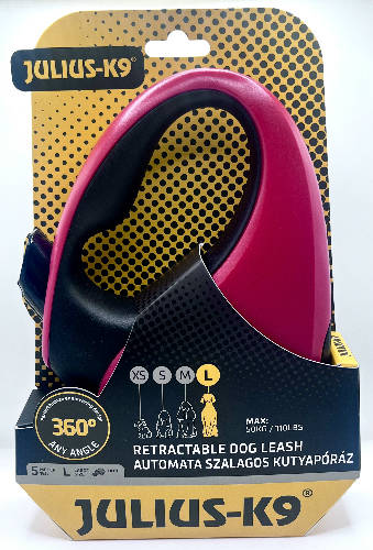 JK9 Retractable Dog Leash -  automata szalagos póráz (piros-fekete) kutyák részére (L) 5 méter