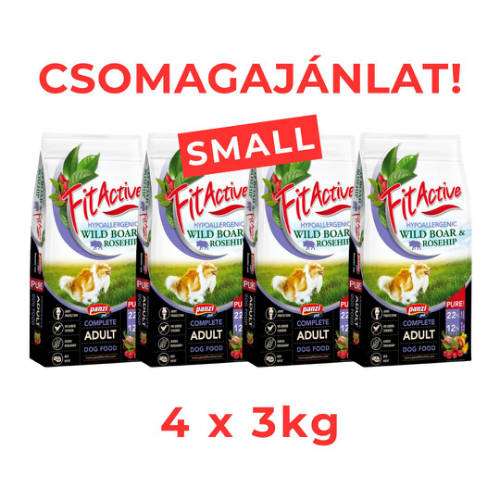 CSOMAGAJÁNLAT: FitActive PURE Hypoallergenic WILD BOAR&ROSEHIP (vaddisznó,csipkebogyó) - 4 x 3kg - SMALL