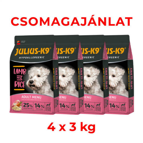 CSOMAGAJÁNLAT: JULIUS-K9 ADULT HYPOALLERGENIC Lamb&Rice (bárány&rizs) SMALL 4 x 3kg