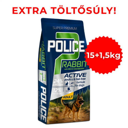POLICE ADULT Hypoallergenic Rabbit with Rice&Cranberry (nyúl, rizs, vörösáfonya) - TÚLTÖLTÖTT KISZERELÉS! (15 + 1,5 kg)