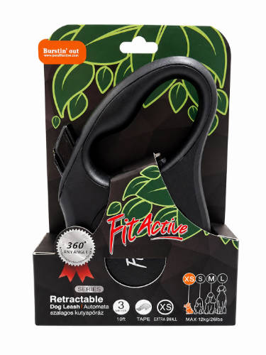 FitActive NEW Retractable Dog Leash - automata szalagos póráz (fekete) kutyák részére (XS) 3 méter