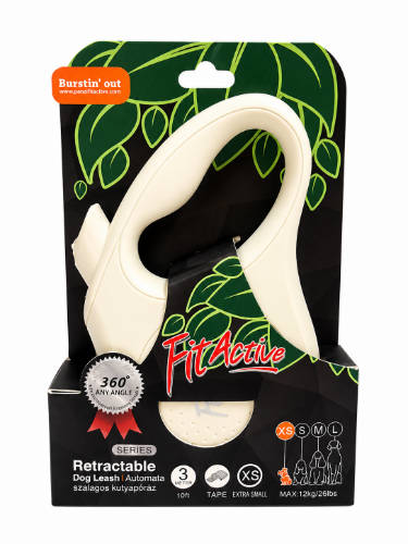 FitActive NEW Retractable Dog Leash - automata szalagos póráz (krém-fehér) kutyák részére (XS) 3 méter