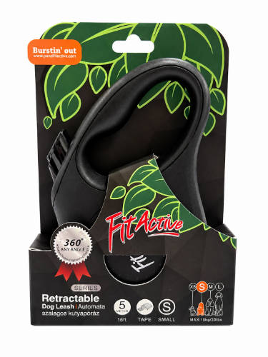 FitActive NEW Retractable Dog Leash - automata szalagos póráz (fekete) kutyák részére (S) 5 méter