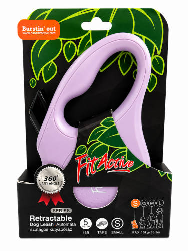 FitActive NEW Retractable Dog Leash - automata szalagos póráz (lila) kutyák részére (S) 5 méter