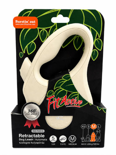 FitActive NEW Retractable Dog Leash - automata szalagos póráz (krémfehér) kutyák részére (M) 5 méter