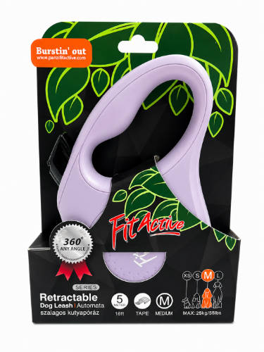 FitActive NEW Retractable Dog Leash - automata szalagos póráz (lila) kutyák részére (M) 5 méter
