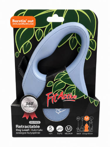 FitActive NEW Retractable Dog Leash - automata szalagos póráz (kék) kutyák részére (M) 5 méter