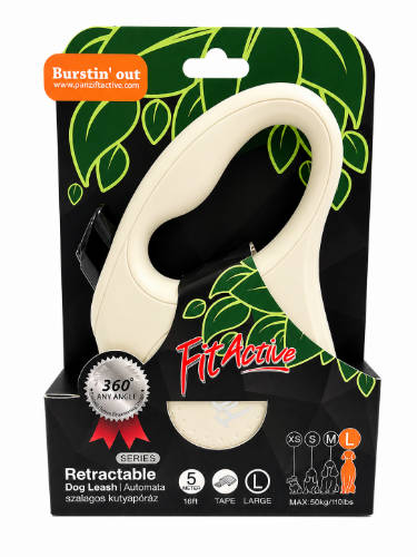 FitActive NEW Retractable Dog Leash - automata szalagos póráz (krémfehér) kutyák részére (L) 5 méter