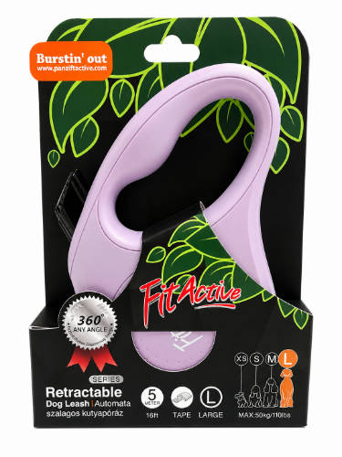 FitActive NEW Retractable Dog Leash - automata szalagos póráz (lila) kutyák részére (L) 5 méter