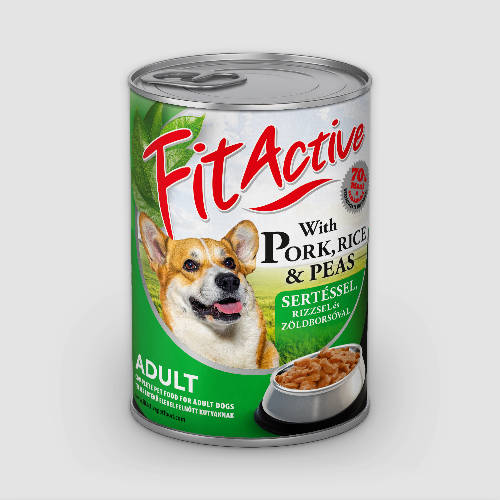 FitActive konzerv Adult - nedveseledel (sertés+rizs&borsó) felnőtt kutyák részére (415g)