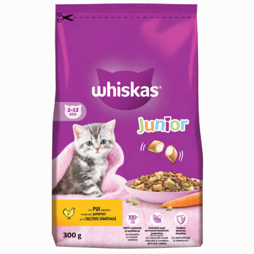 Whiskas Junior (2-12months) - Szárazeledel (csirke) kölyökmacskák részére (300g)